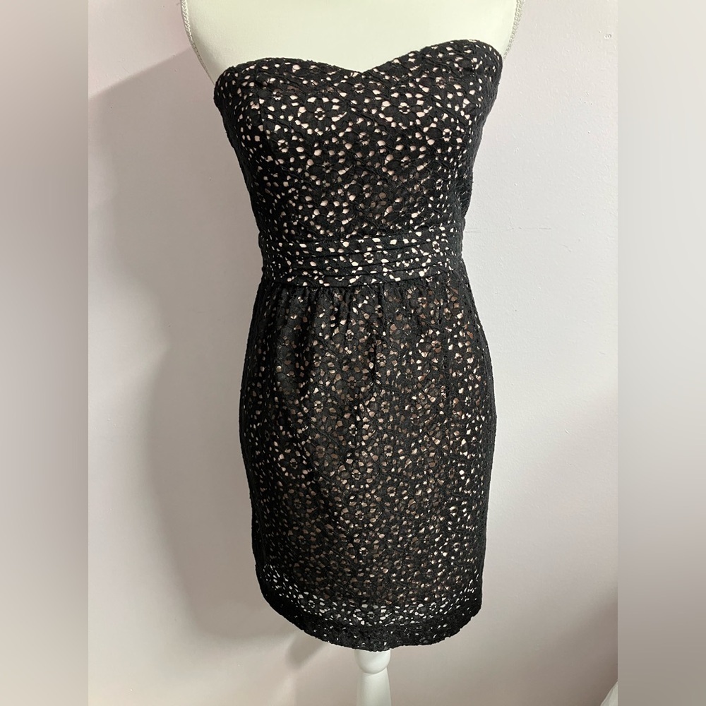 Women’s Strapless Mini Dress, Size M, Black/Pink, Lace Overlay, Forever 21